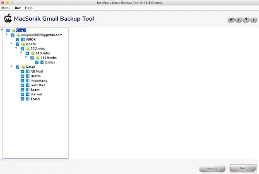 screenshot of MacSonik Gmail Backup Tool